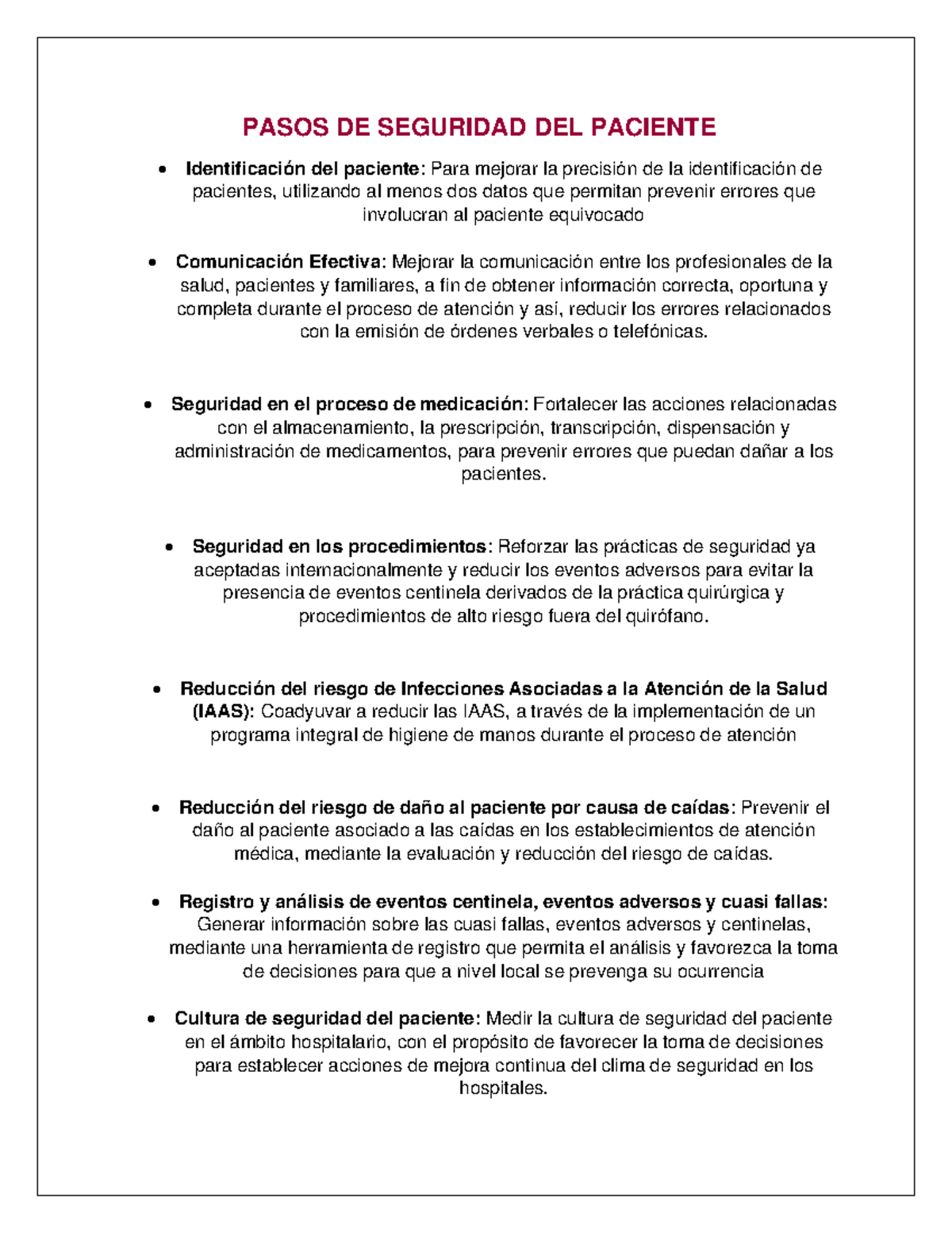 Pasos De Seguridad Del Paciente Pasos De Seguridad Del Paciente Identificaci N Del Paciente