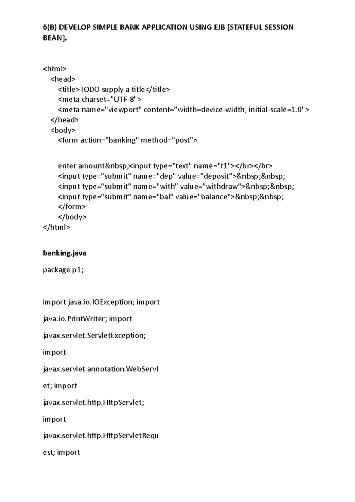 EJ Practical prac 6 to 10 final - 6(B) DEVELOP SIMPLE BANK APPLICATION ...
