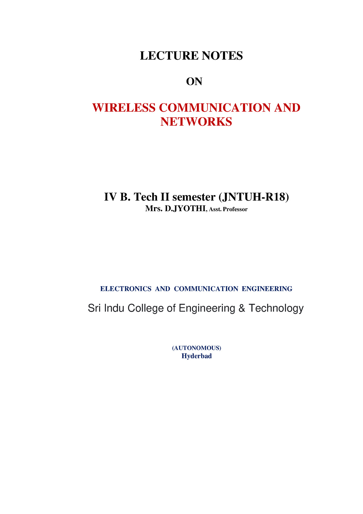 Wireless-communication-networks - LECTURE NOTES ON WIRELESS ...