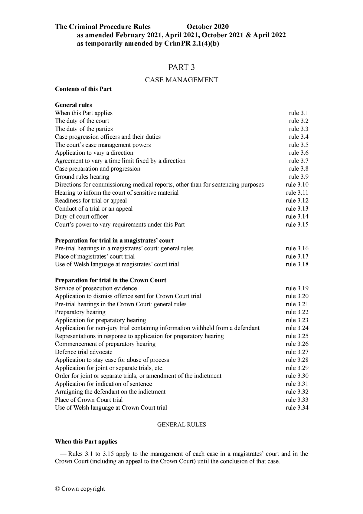 Crim Proc Rules 2020 Part 03 Temp - As Temporarily Amended By CrimPR 2 ...