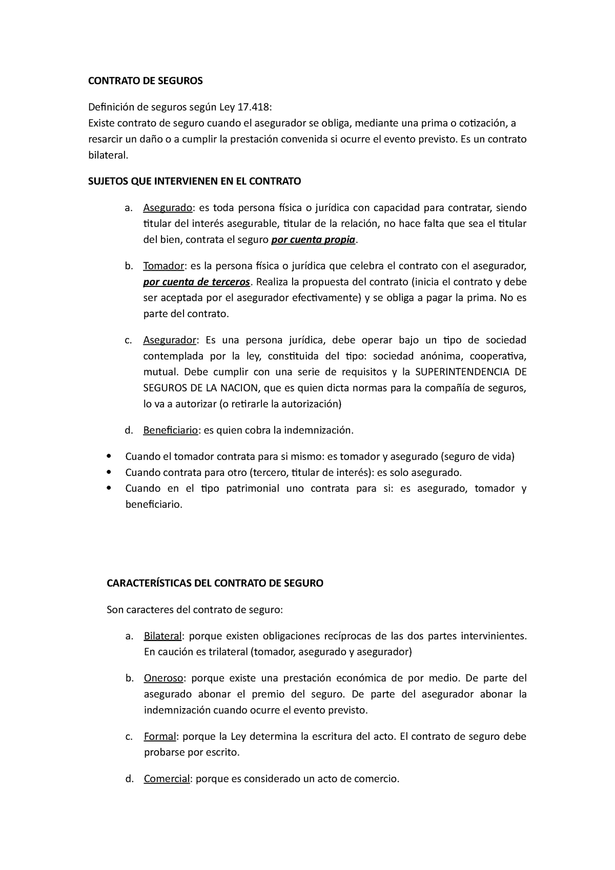 Resumen de Seguros - CONTRATO DE SEGUROS Definición de seguros según ...
