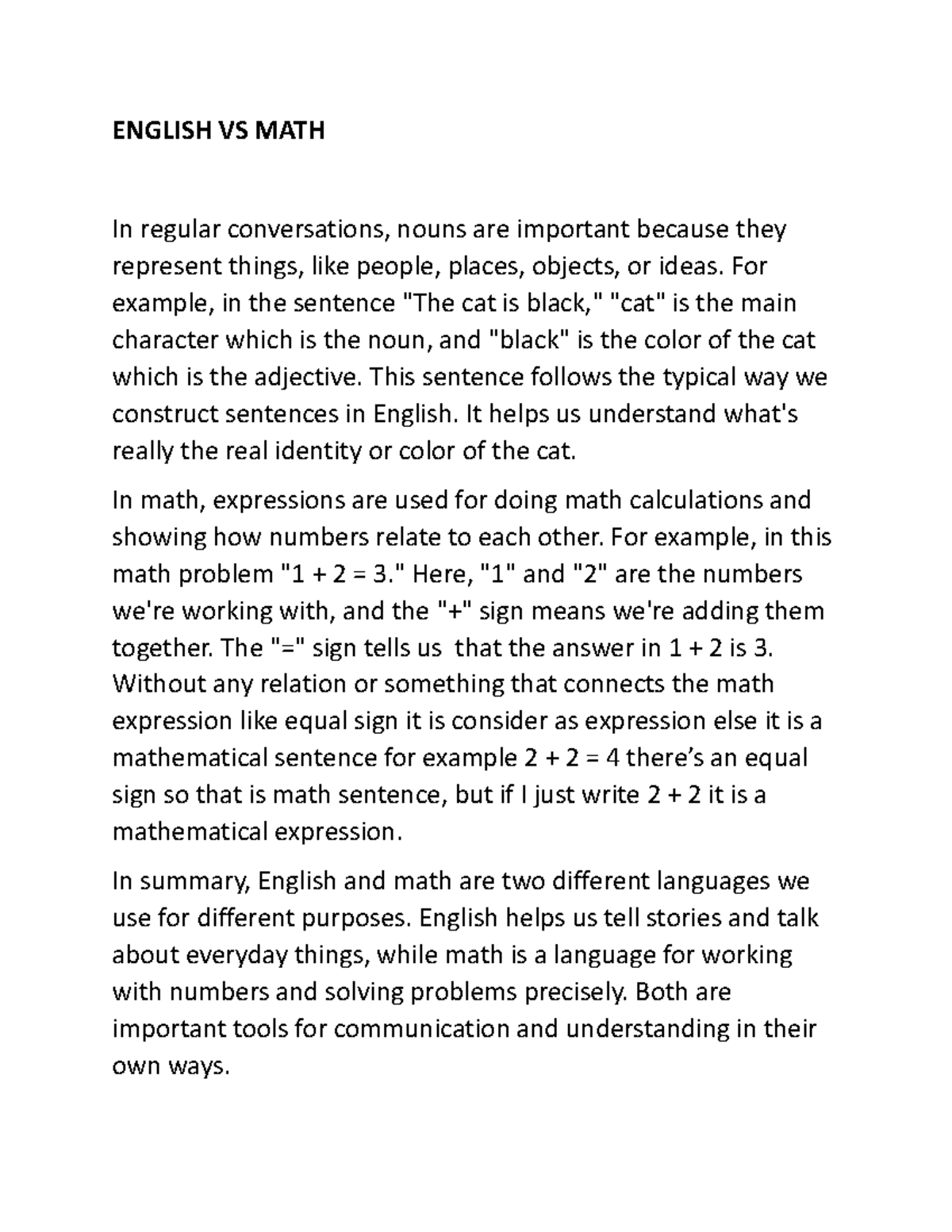 English VS MATH - none - ENGLISH VS MATH In regular conversations ...