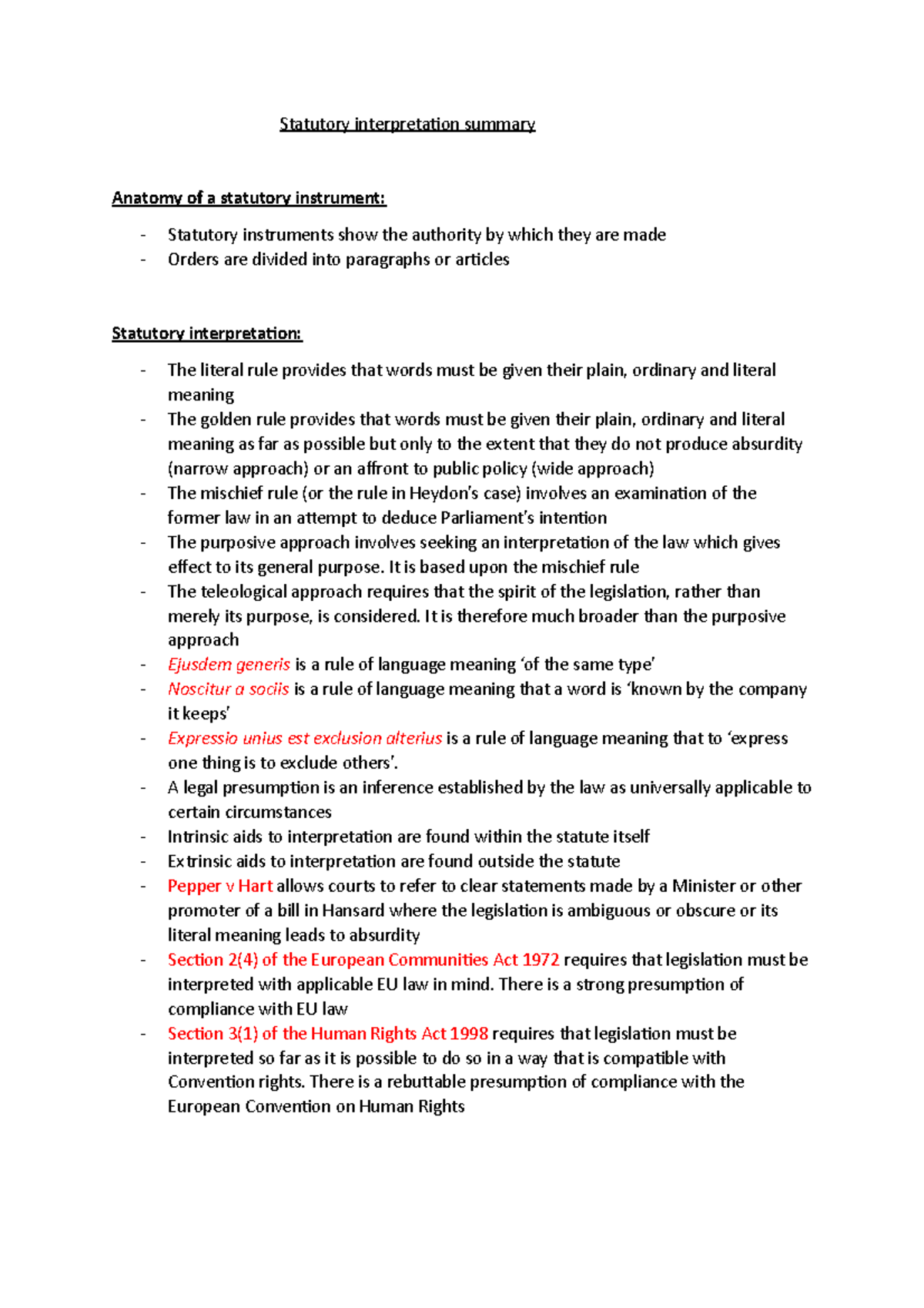 Statutory interpretation summary - Statutory interpretation summary ...