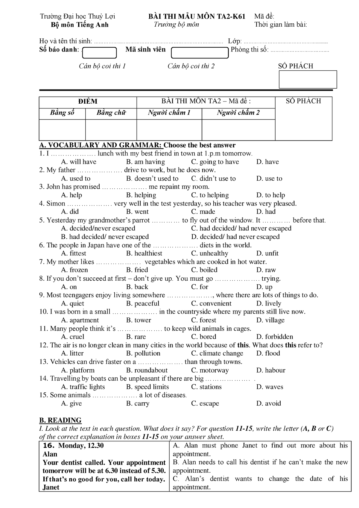 TA2 compact sample final test (Test N - Trường Đại học Thuỷ Lợi Bộ môn ...