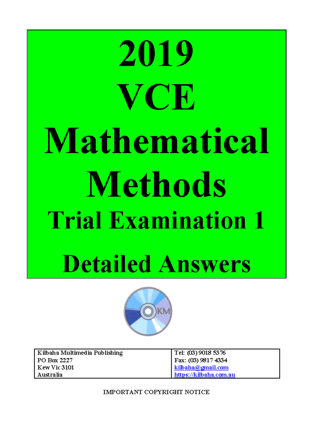 2019 VCAA MM Trial Exam1 Solutions - 2019 VCE Mathematical Methods ...