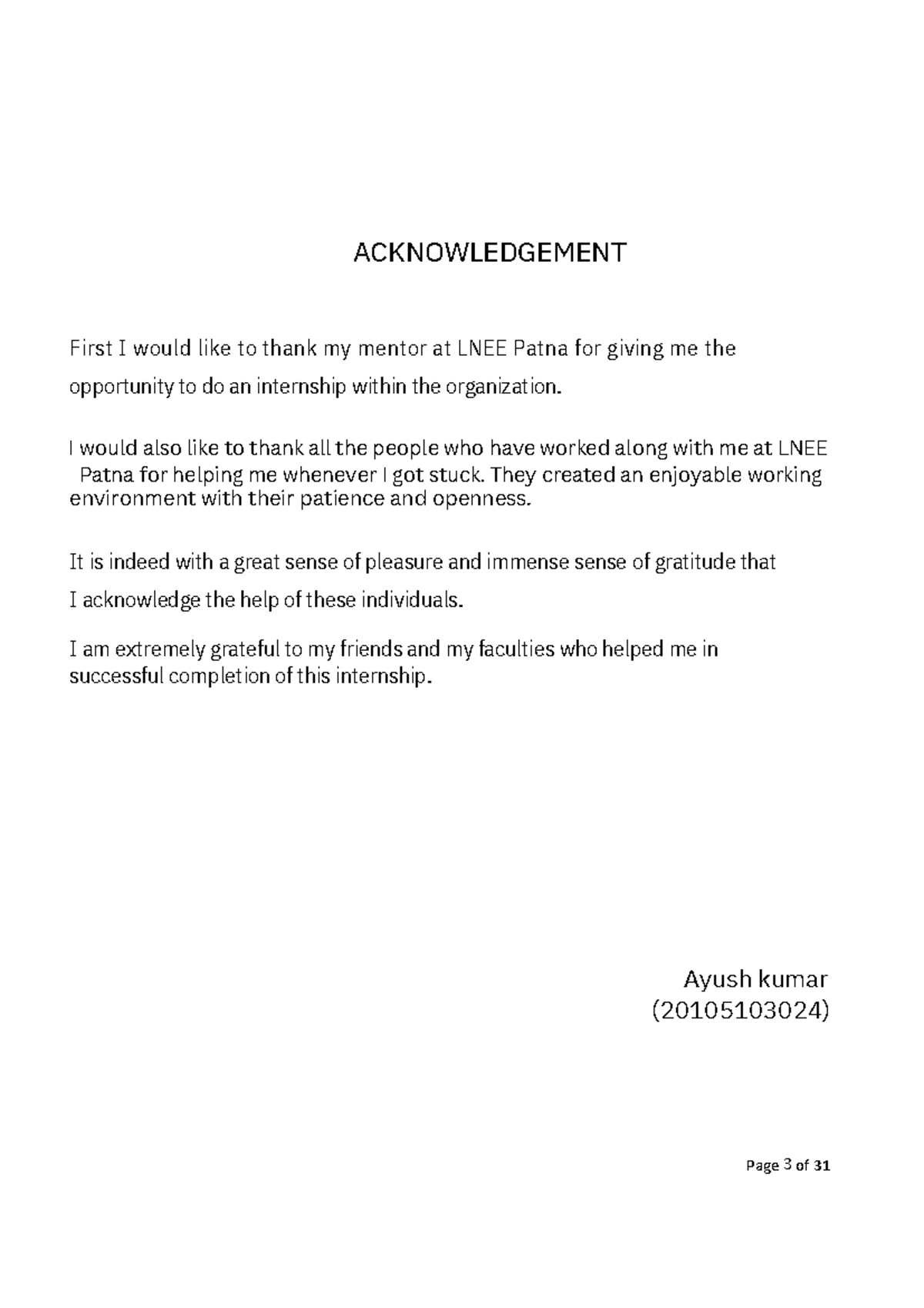 Python Internship Report subham 7th sem - 3 ACKNOWLEDGEMENT Ayush kumar ...