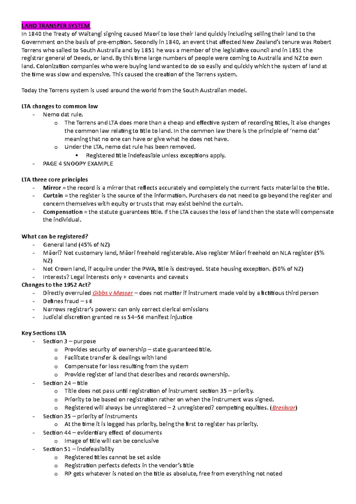 Land Transfer Summary Document LAND TRANSFER SYSTEM In 1840 the