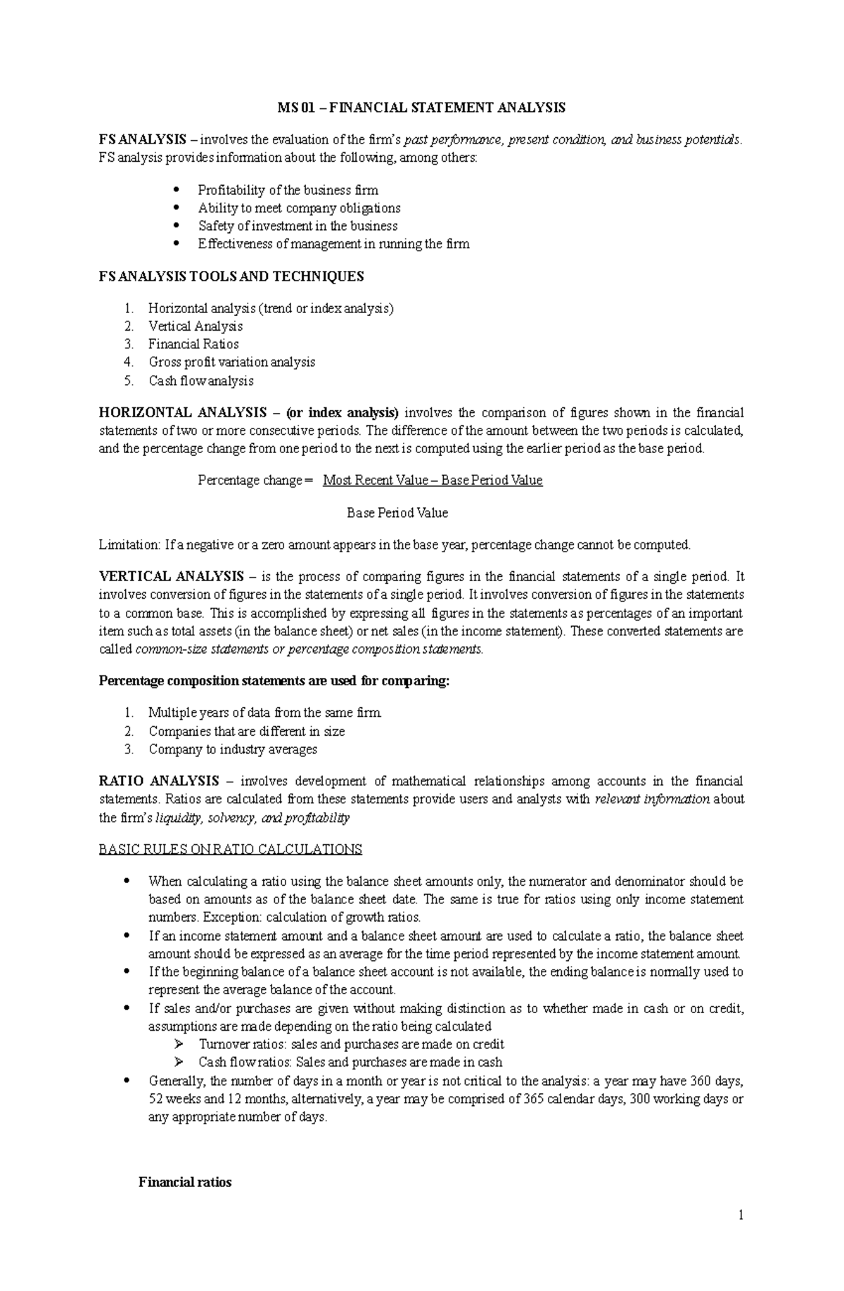 MS 01 FS Analysis 1 - none - MS 01 – FINANCIAL STATEMENT ANALYSIS FS ...