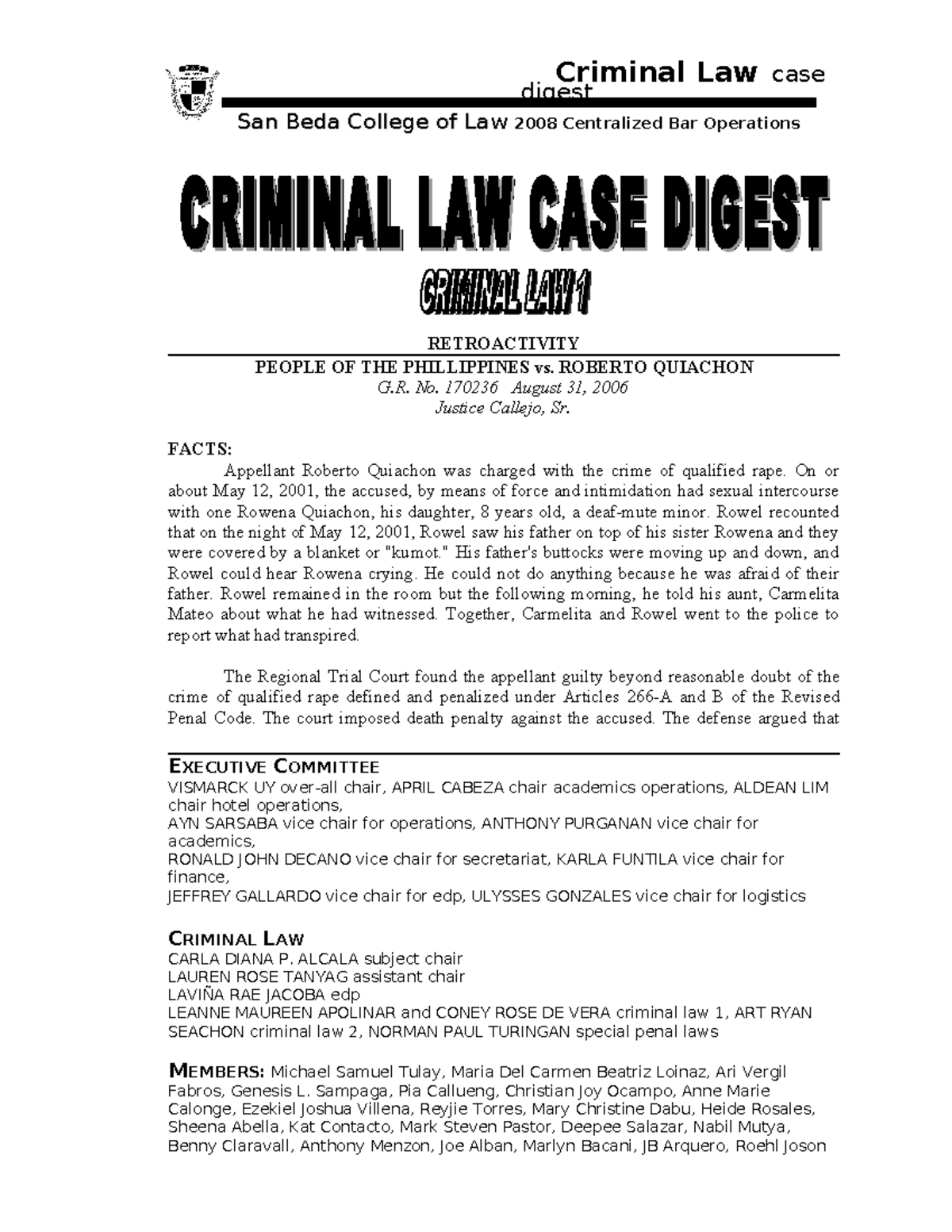 Crim Law Case Digests digest San Beda College of LawSan Beda College