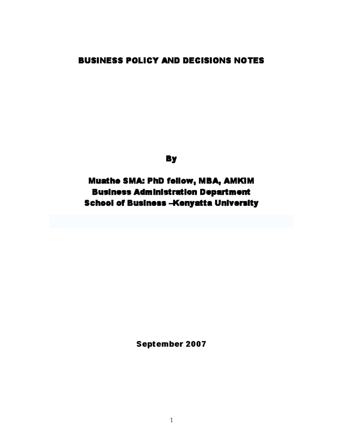 BBA 400 Business Policy Decisions - BUSINESS POLICY AND DECISIONS NOTES ...