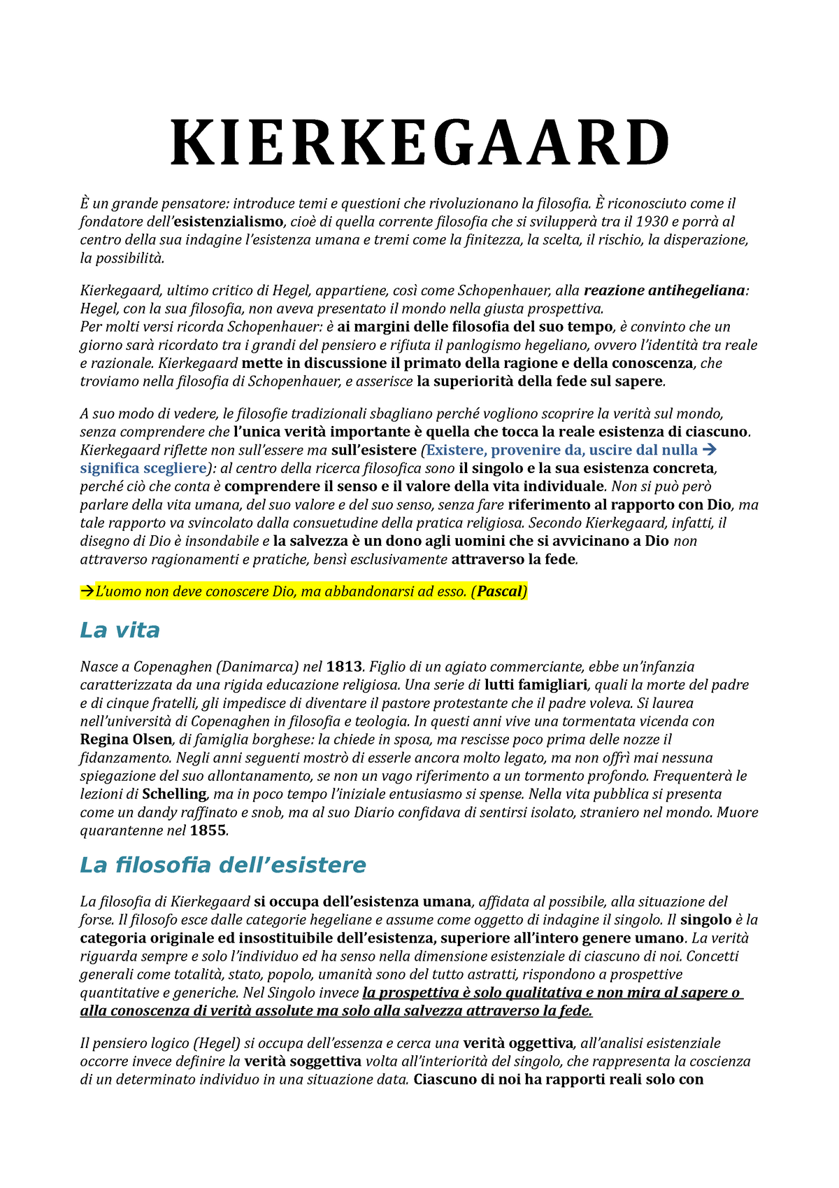 Kierkegaard - KIERKEGAARD È un grande pensatore: introduce temi e questioni  che rivoluzionano la - Studocu