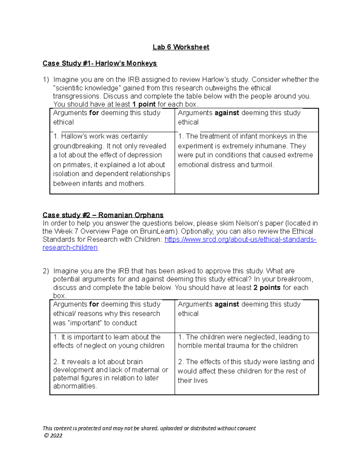 Lab 6 Worksheet-3 - Lab 6 - Lab 6 Worksheet Case Study #1- Harlow’s ...