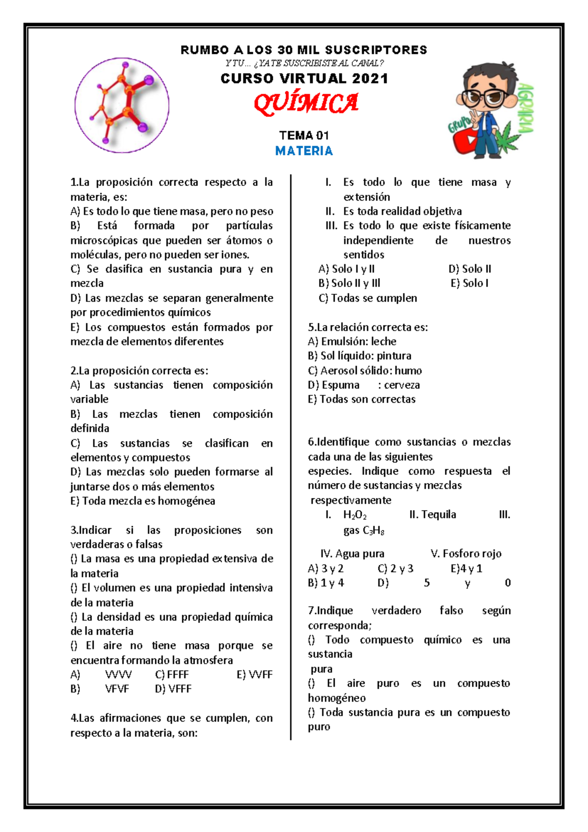 Materia I Ejercicios Rumbo A Los Mil Suscriptores Y Tu Ya