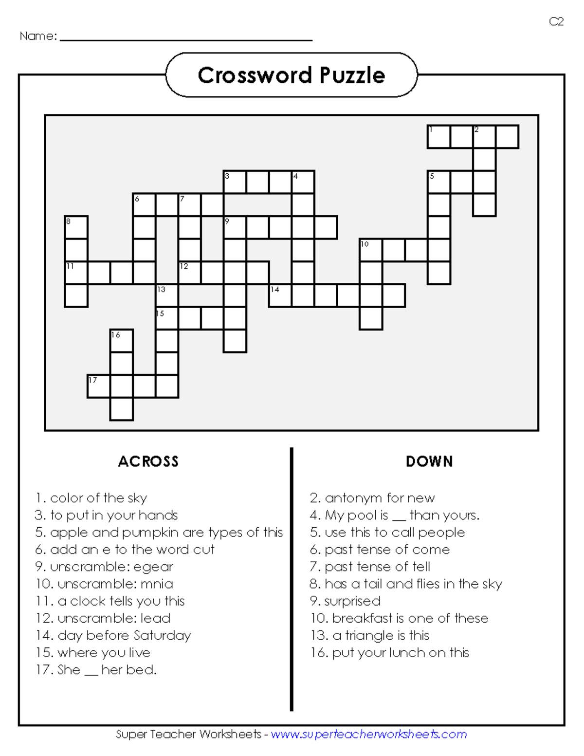 Crossword Wqnqd - practice vocabulary - Name: Super Teacher Worksheets ...