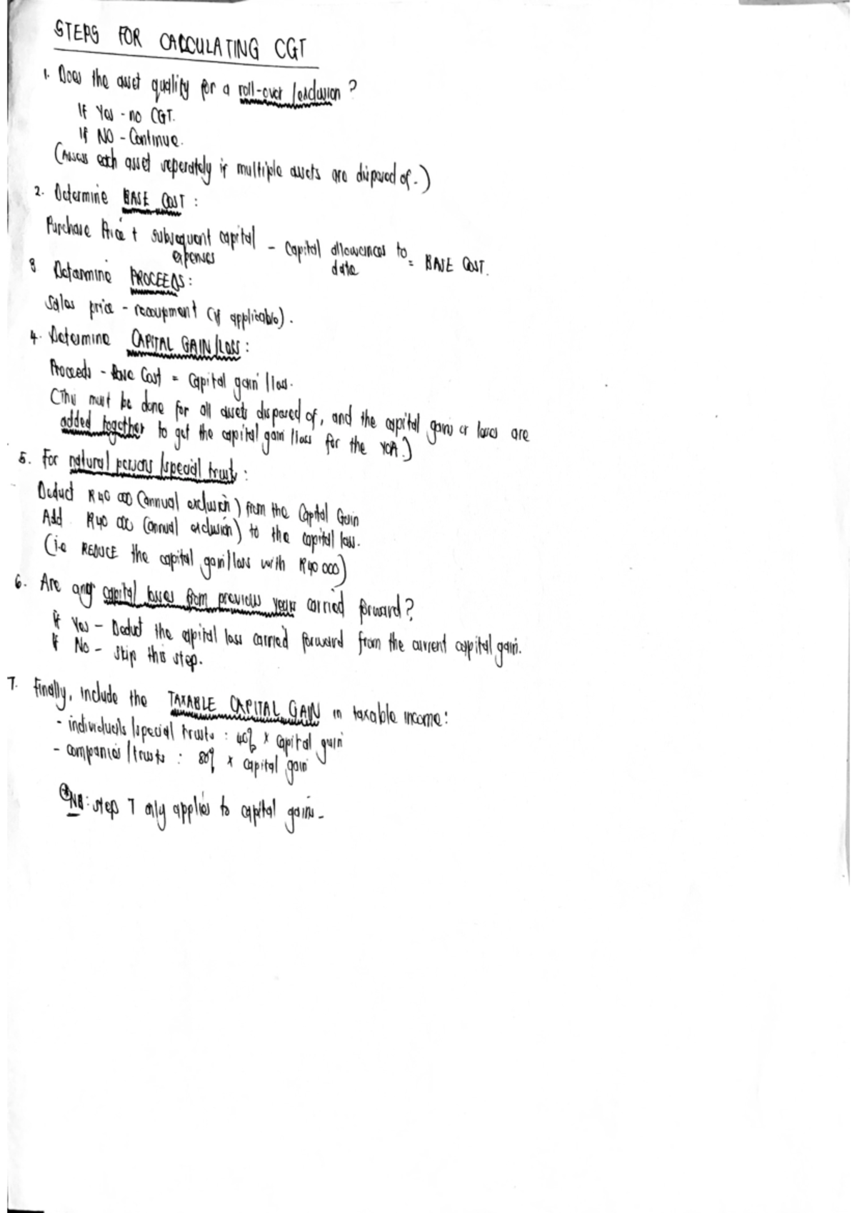 BEL200 CGT Calculation Steps - STEPS FOR CACCULATING CGT 1. Does the ...