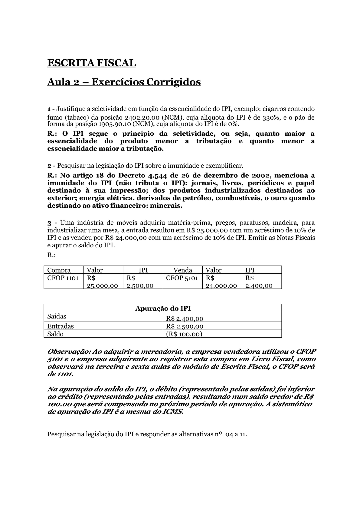 Doc Gonet Escrita Fiscal Aula 2 Exercícios Corrigidos Escrita Fiscalescrita Fiscal Aula 8819