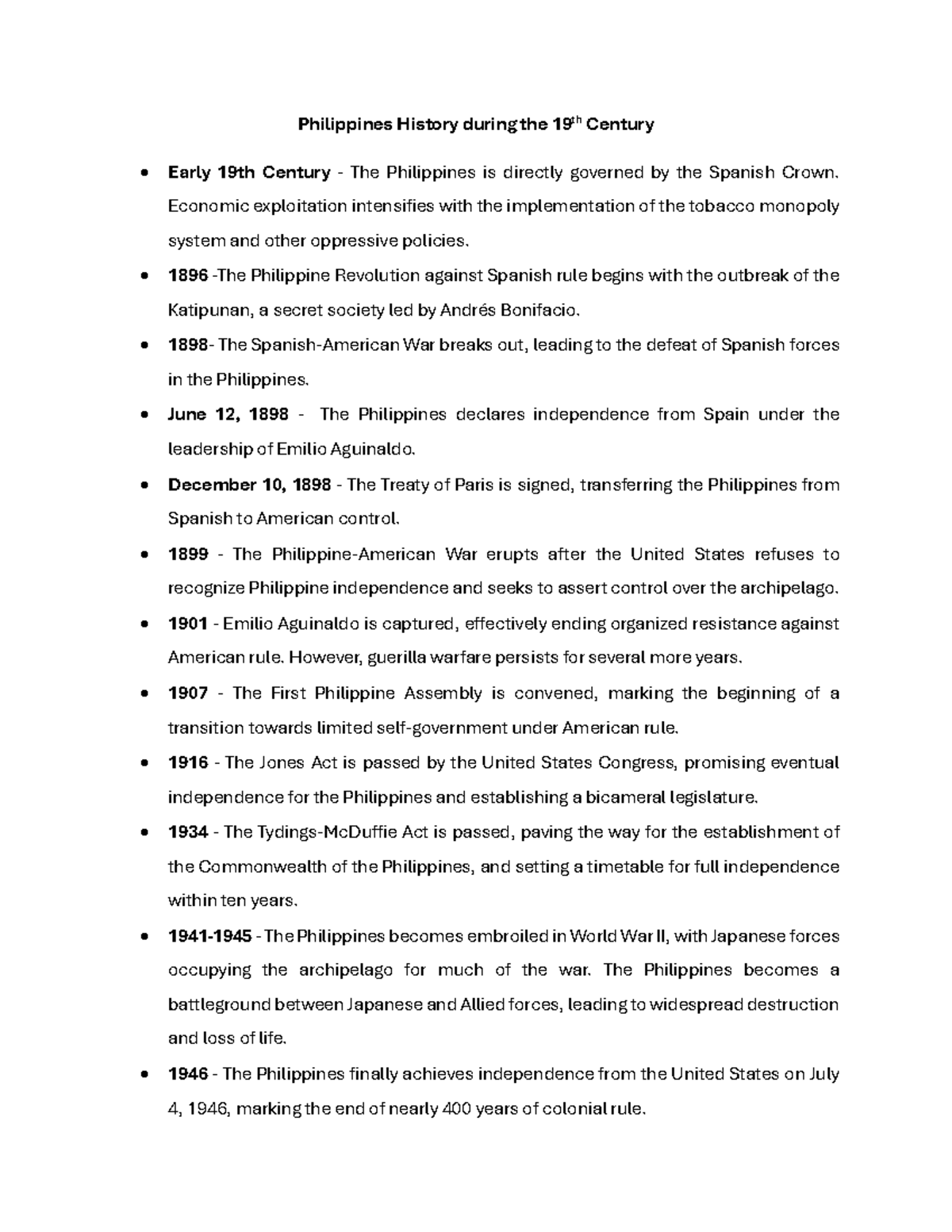 Rizal notes I - Philippines History during the 19th Century Early 19th ...