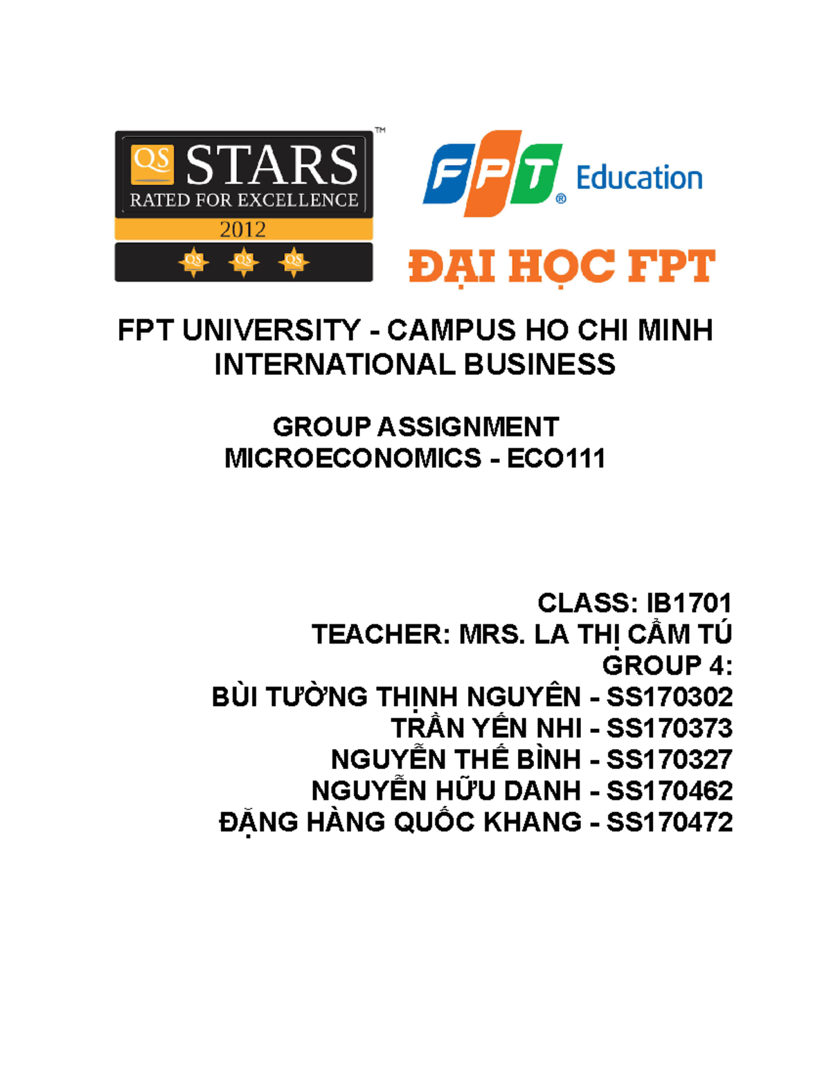 ECO201 - ASSIGNMENT - FPT UNIVERSITY - CAMPUS HO CHI MINH INTERNATIONAL ...