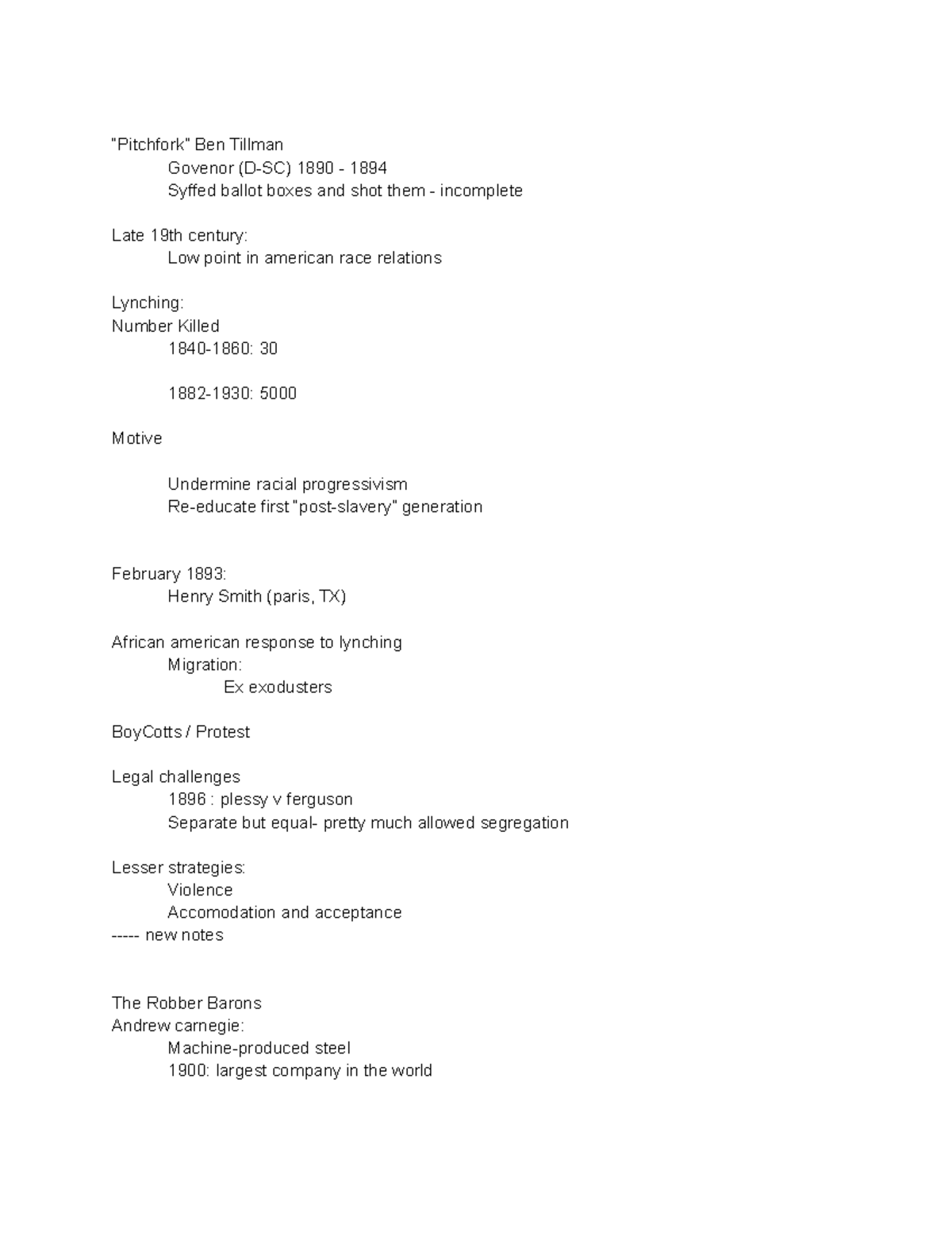 Late 19th century Lecture notes “Pitchfork” Ben Tillman Govenor (D