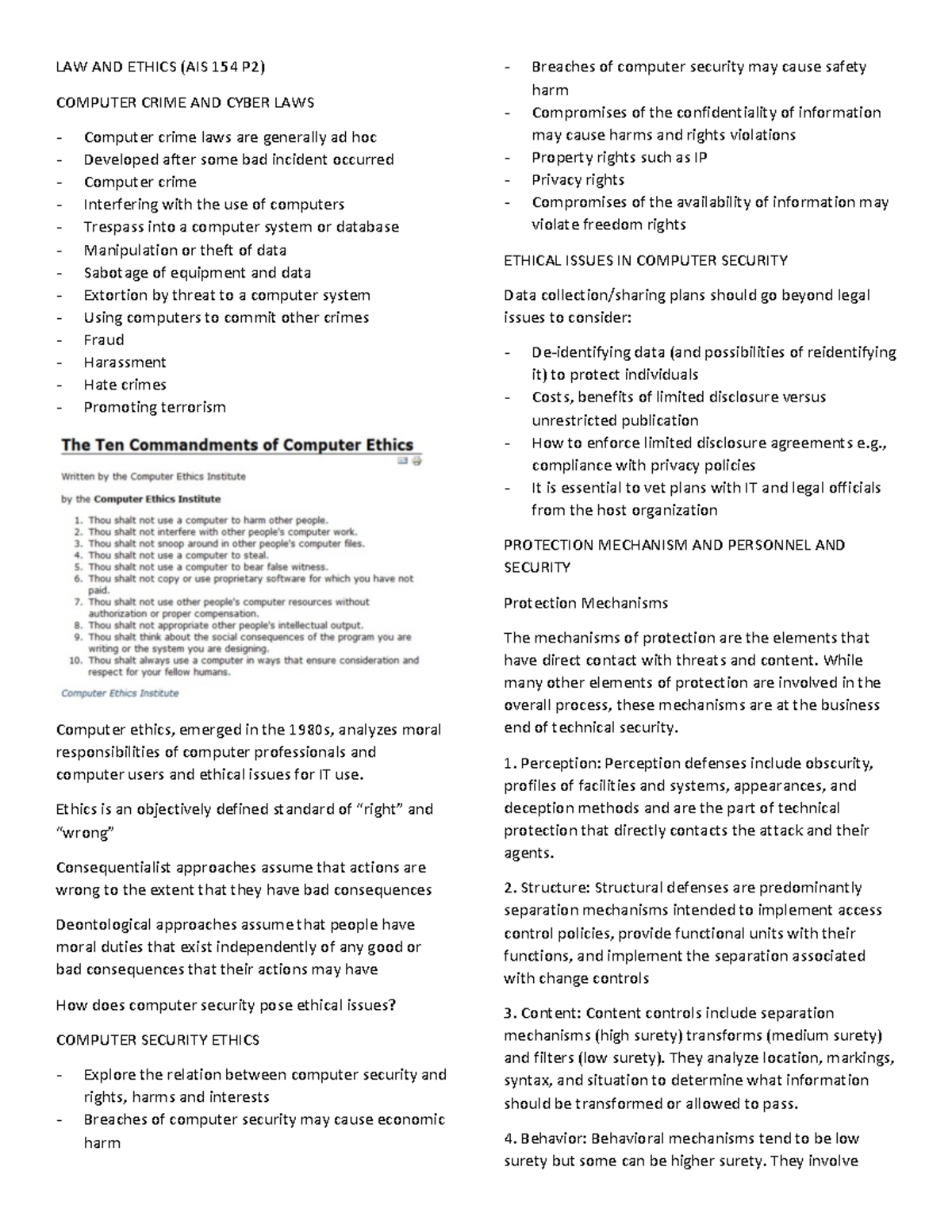 LAW AND Ethics (AIS 154 P2) - LAW AND ETHICS (AIS 154 P2) COMPUTER ...