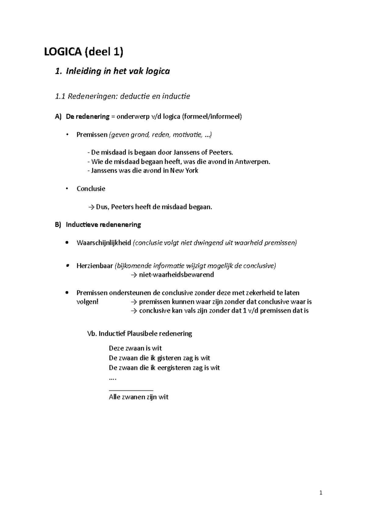 Logica Inleiding - LOGICA (deel 1) 1. Inleiding In Het Vak Logica 1 ...