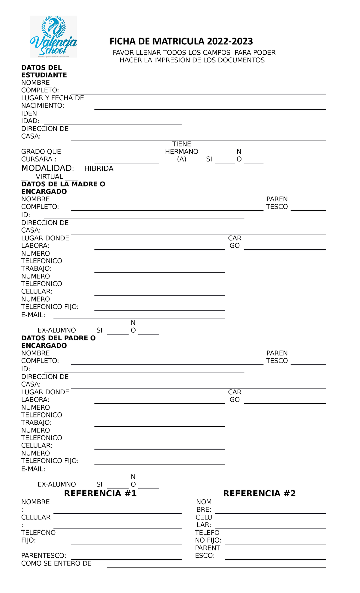 Ficha De Matricula 2022 2023 Ficha De Matricula 2022 Favor Llenar Todos Los Campos Para Poder 7449