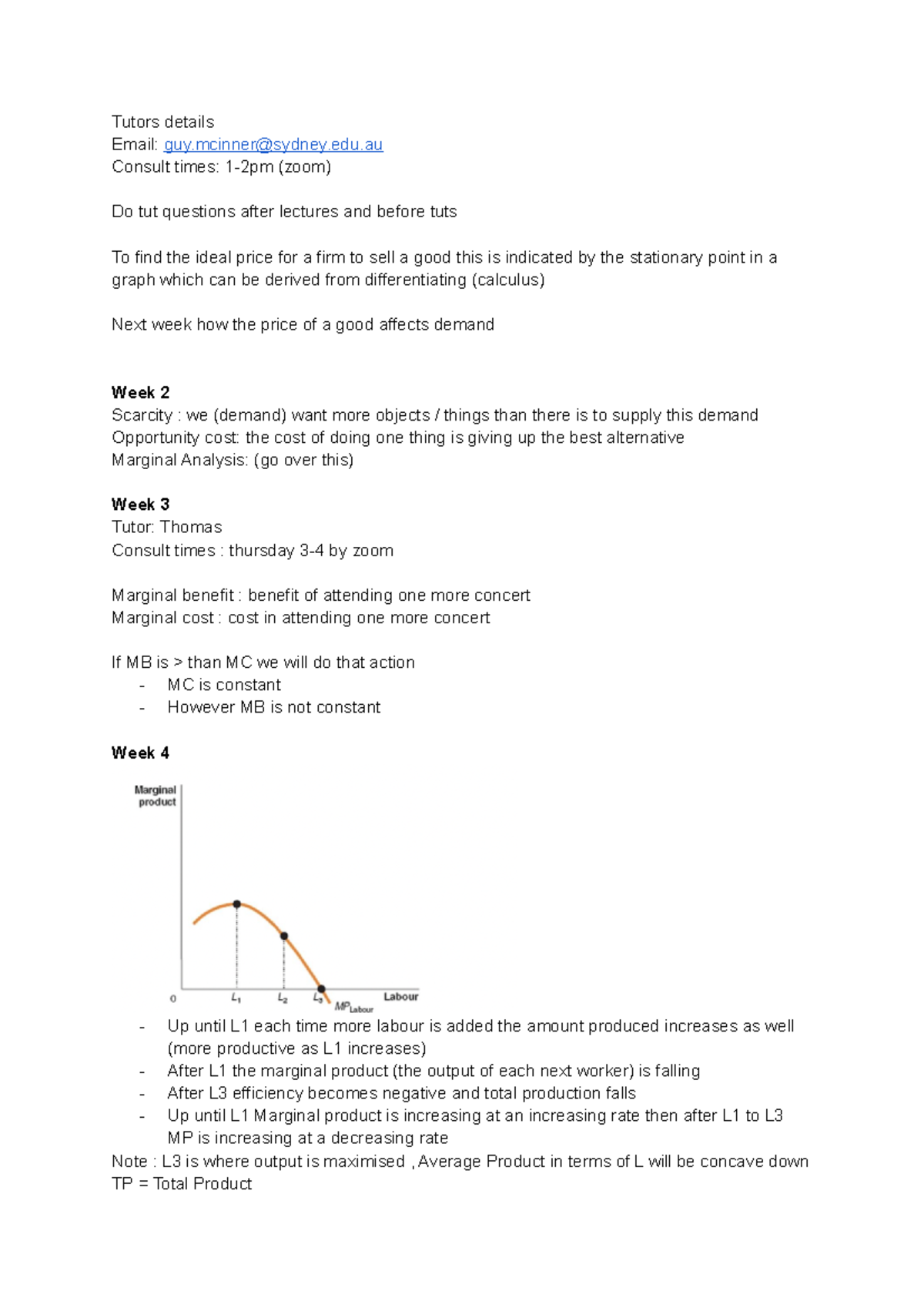 ECON1001 Tutorial Notes and Examples - Tutors details Email: guy@sydney ...
