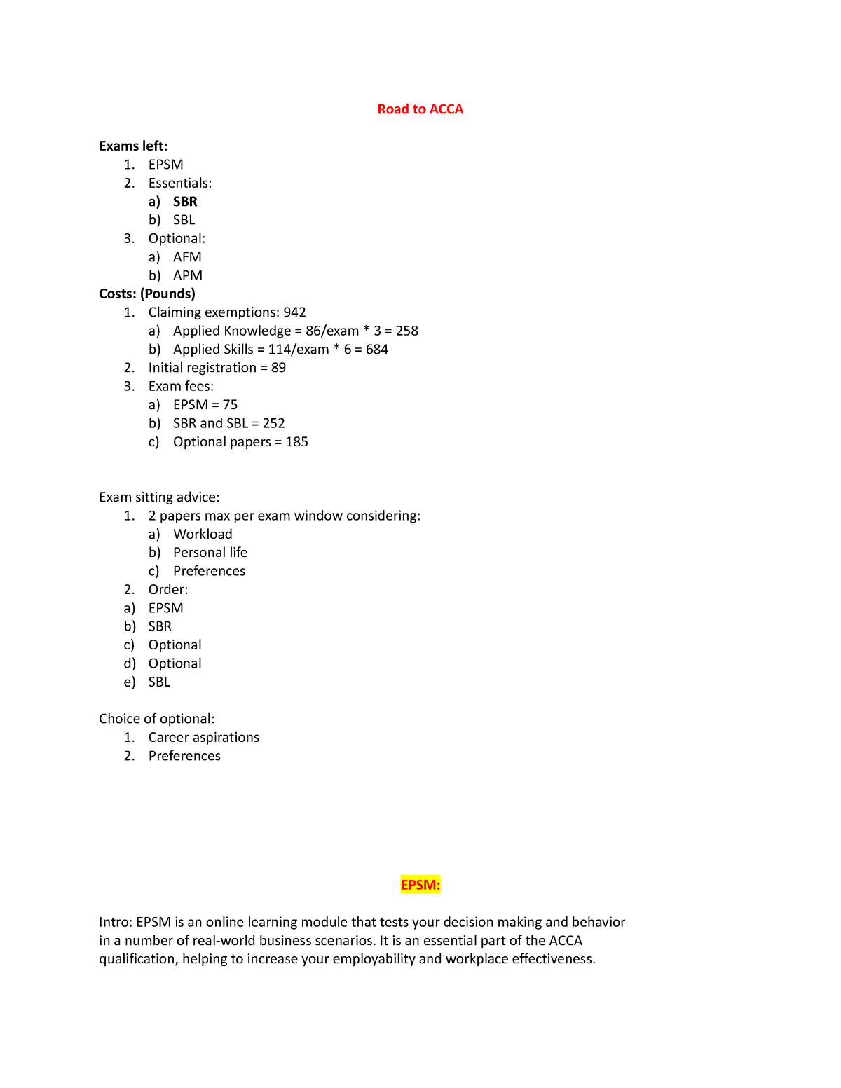 ACCA Fees Breakdown - Road To ACCA Exams Left: 1. EPSM 2. Essentials: A ...