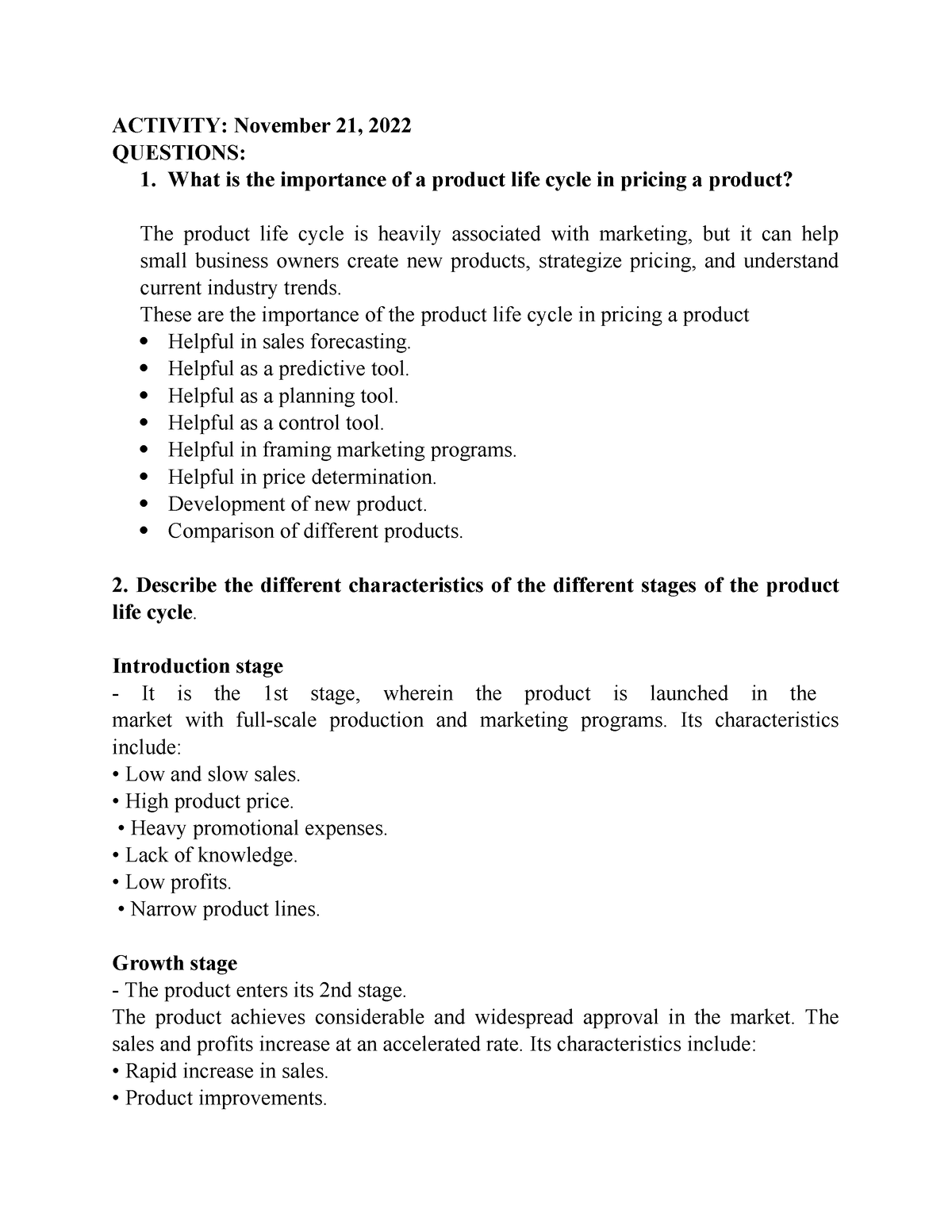 Activity 3 in Pricing Strategy - ACTIVITY: November 21, 2022 QUESTIONS ...