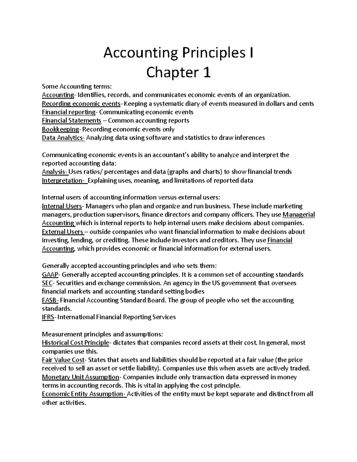 Accounting Principles I - Accounting Principles I Chapter 1 Some ...