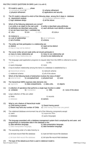 DBMS MCQ's - Database Mcq Questions For Year 2020 Part 2 - MULTIPLE ...