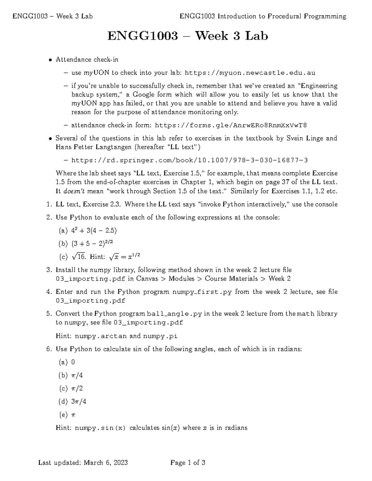 Lab Week 3-2 - ENGG1003 Callaghan Campus - ENGG1003 – Week 3 Lab ...