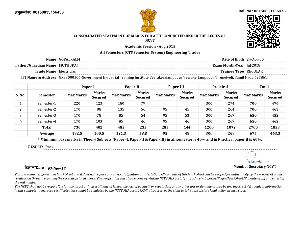 Consolidated Marksheet-11-1 - \ ǕĐ ȡȲ CONSOLIDATED STATEMENT OF MARKS ...