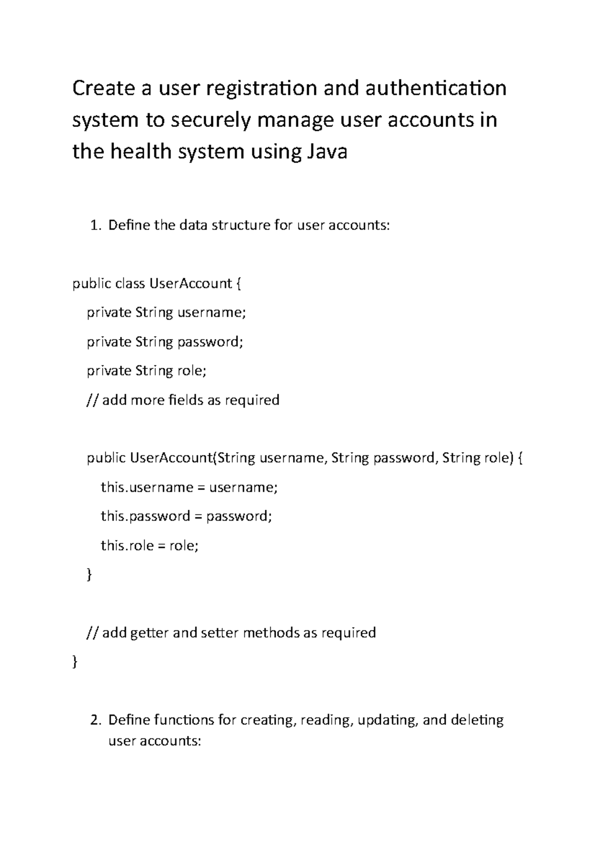 Accounts in the health system using java - Create a user registration ...