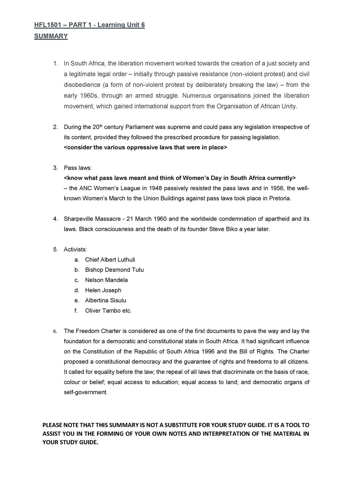 HFL1501 P1-LU6 - Summary - Warning: TT: undefined function: 32 HFL1501 ...