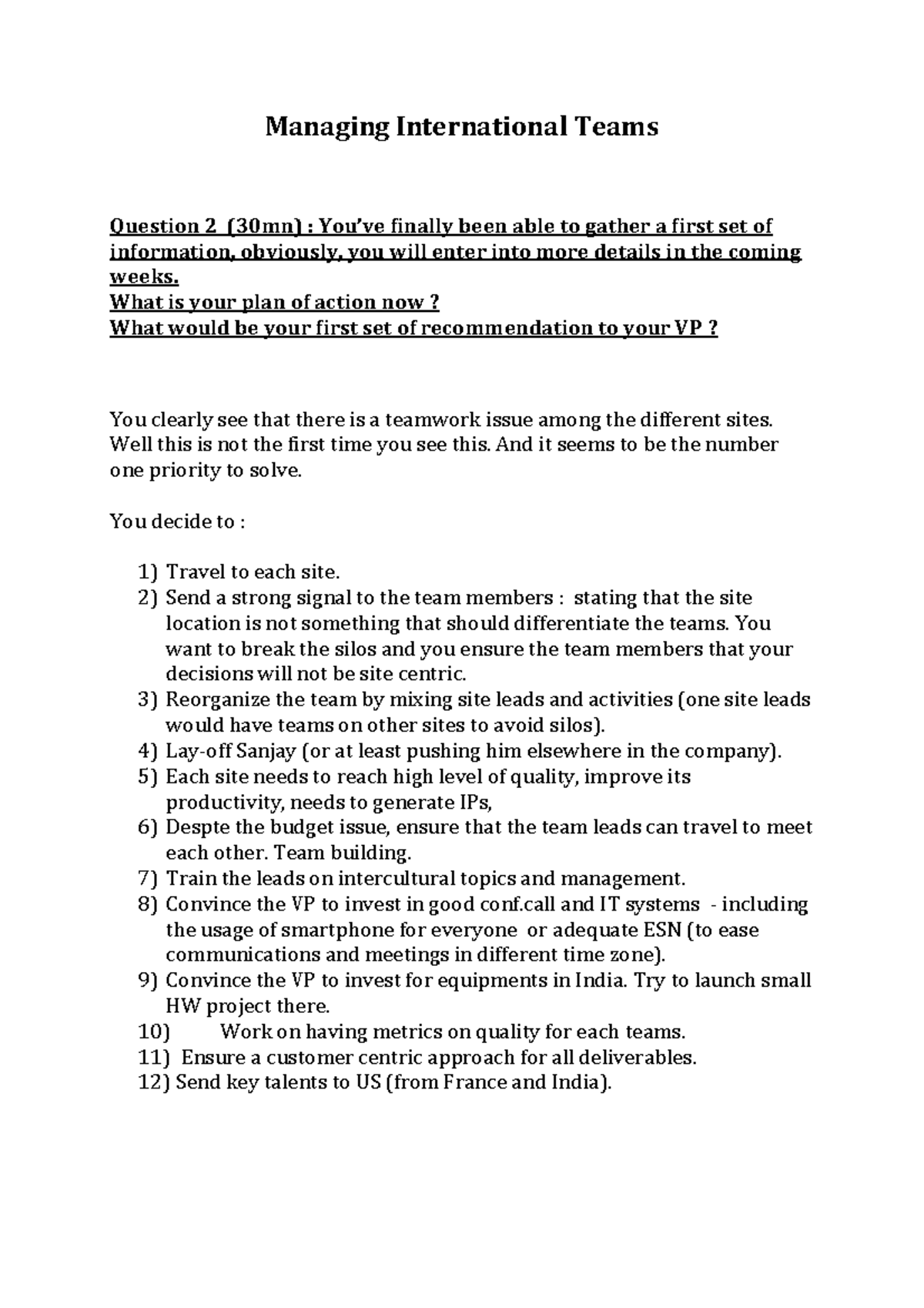 Managing International Teams Q2 - Managing International Teams Question ...