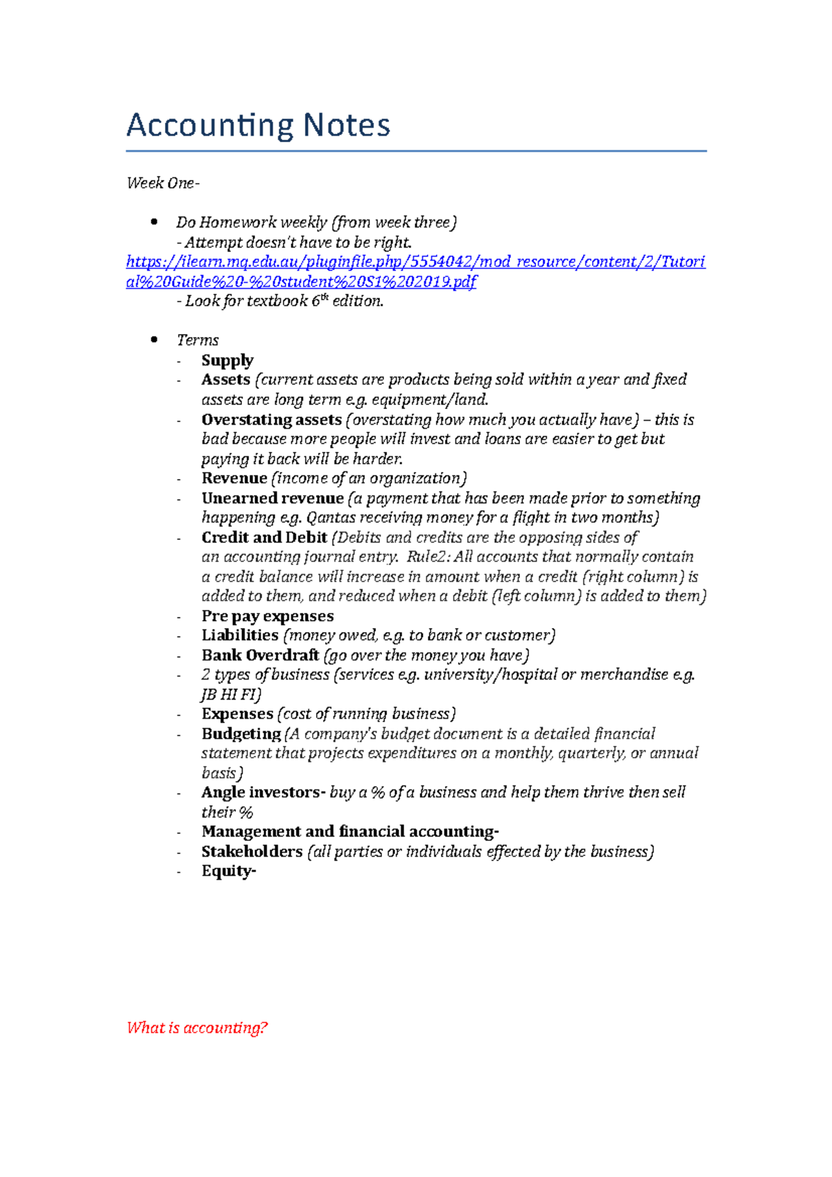 Accounting Notes Tutorial - Accounting Notes Week One- Do Homework ...