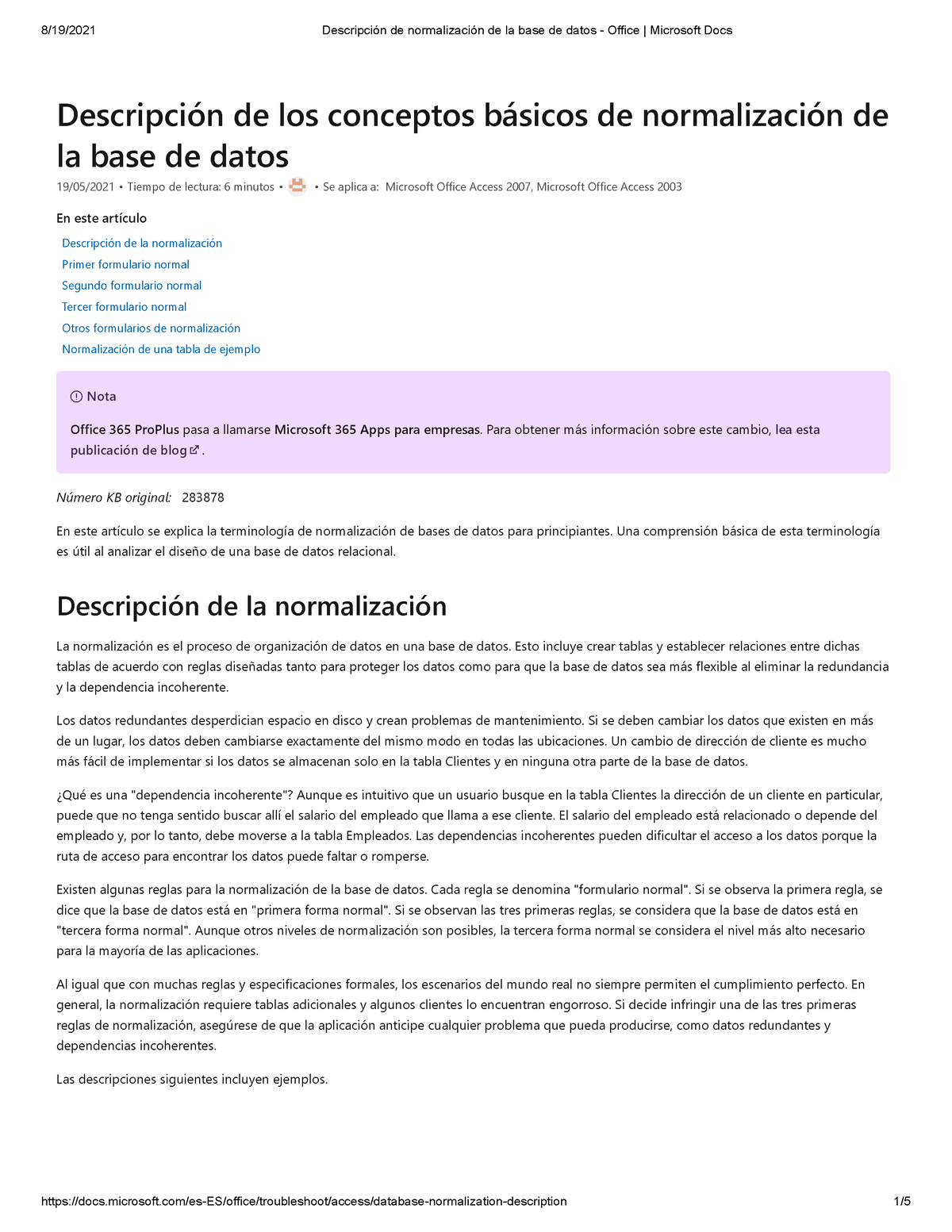 Normalización De La Base De Datos Microsoft Office Docs Descripción De Los Conceptos Básicos 5330