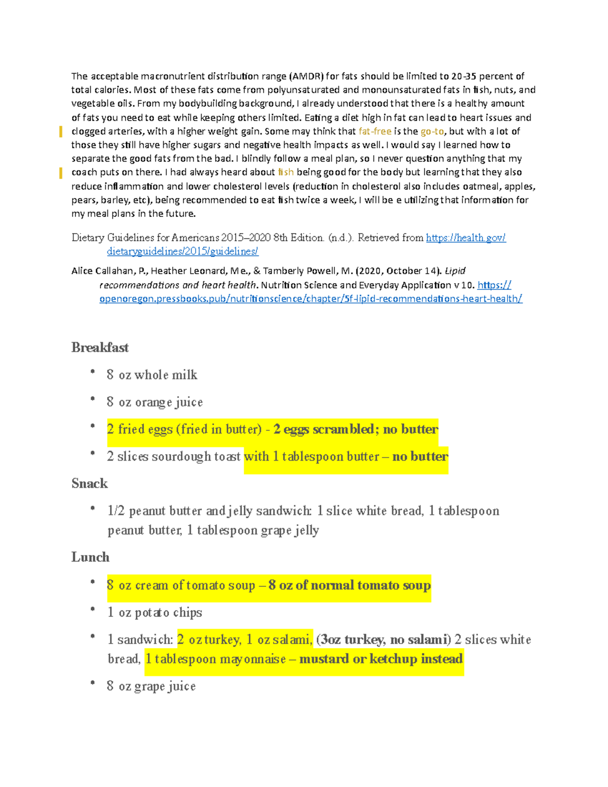 week 3 assignment meal planning for lipids