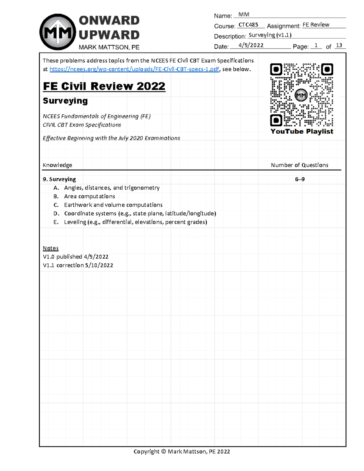 FE Surveying 2022 FE Exam prep CTC485 FE Review Surveying (v1) 4/9