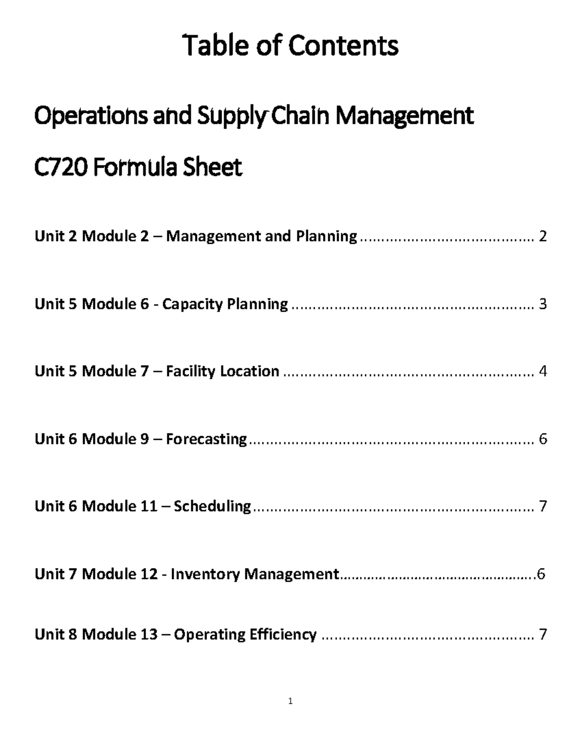 C720 Formula Sheet ADA 3-23 - Table of Contents Operations and Supply ...