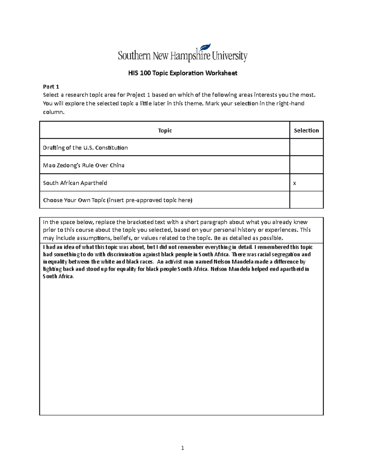 HIS 100 Topic Exploration Worksheet - HIS 100 Topic Exploration ...