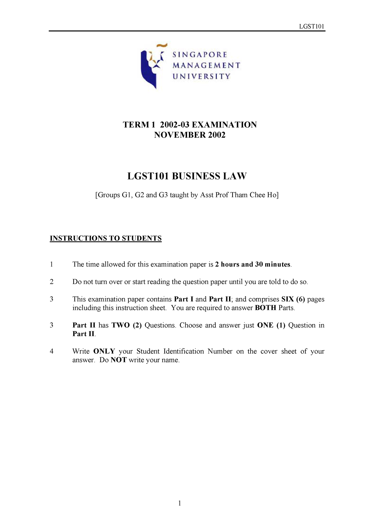 02-03 Term1 G1,2,3 - Test Papers For Past Year Blaw - LGST101 - SMU ...