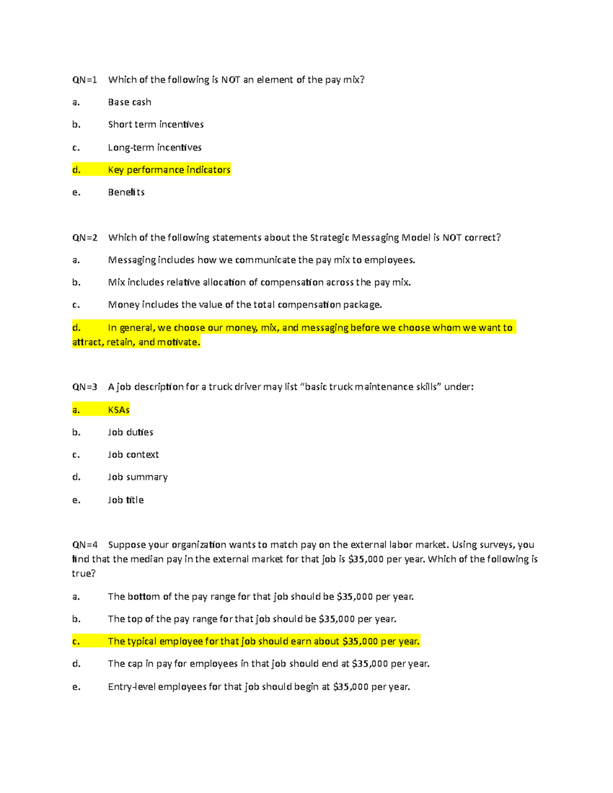 HRM Questions Manage Compensation QN 1 Which Of The Following Is NOT 