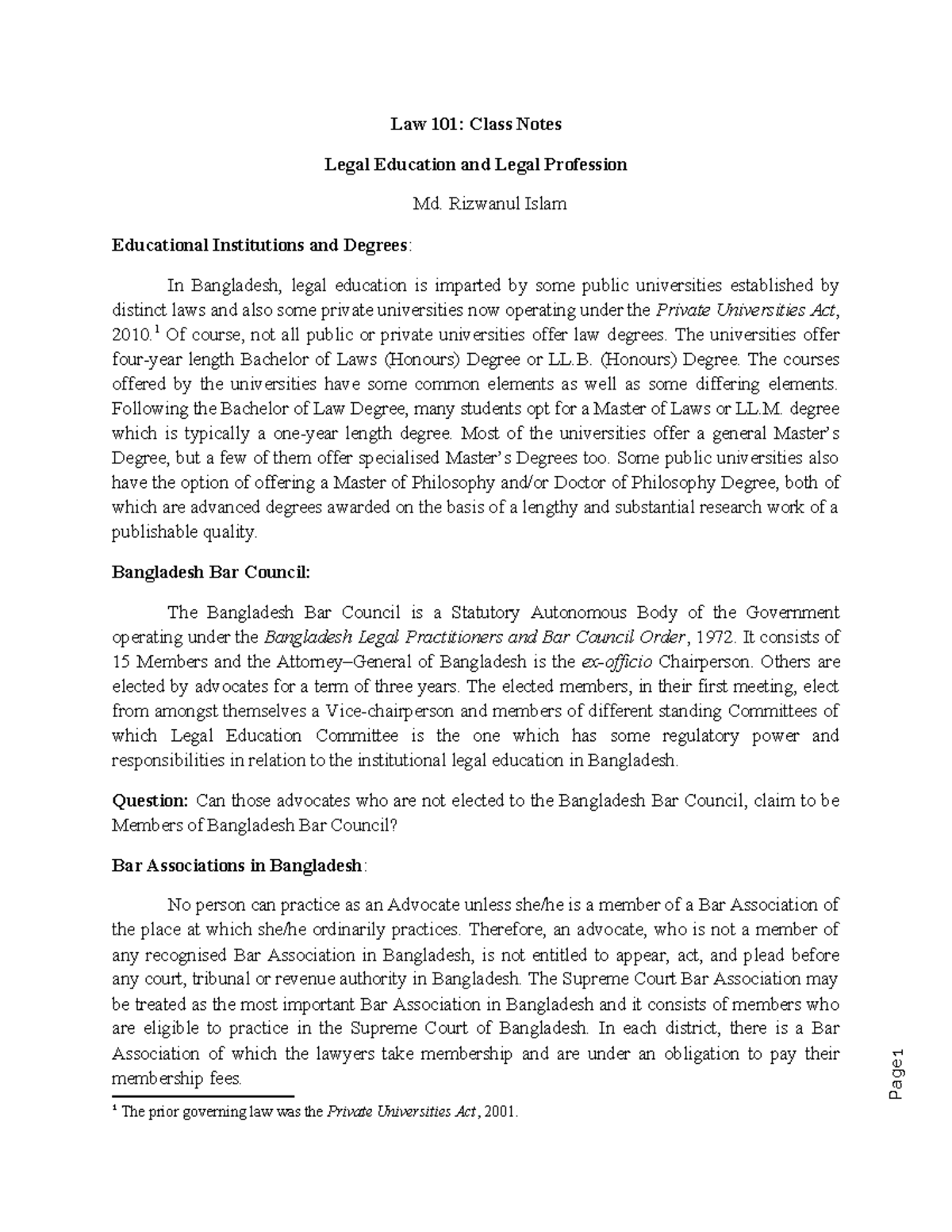 Law 101 Legal Education and Profession (1) - Page 1 Law 101: Class ...