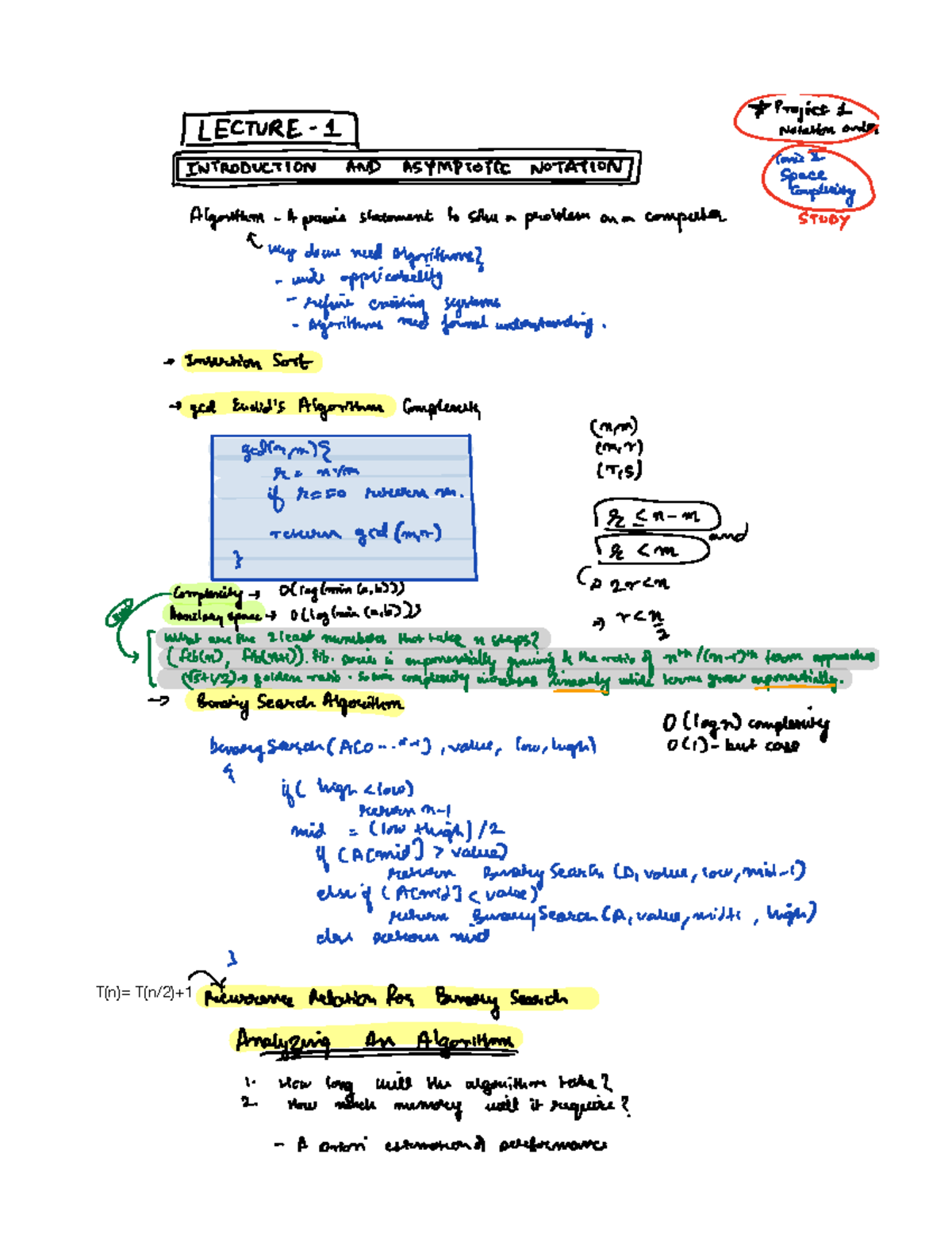 Introduction and Asymptotic Notations - T(n)= T(n/2)+ it Tomie ...