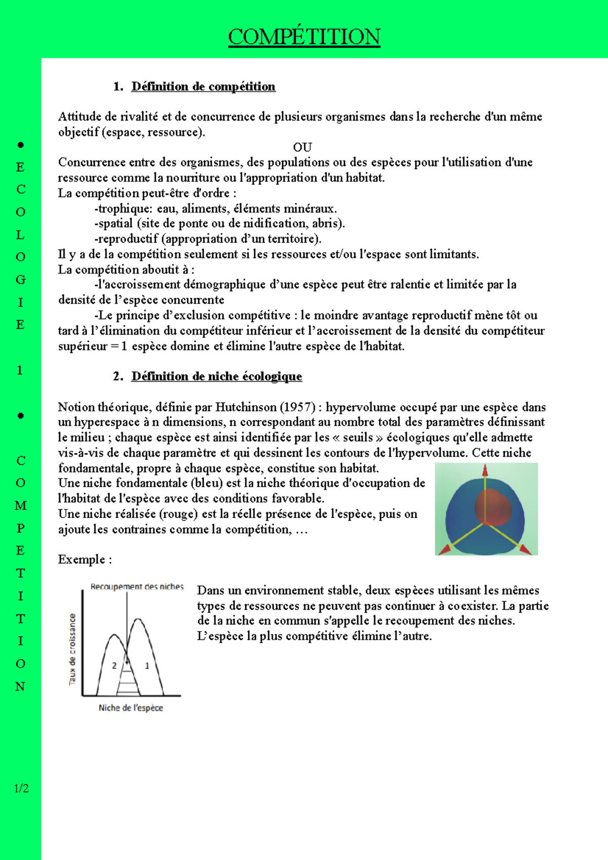 Ecologie 4 - Notes de cours cm 4 - 1. Définition de compétition ...