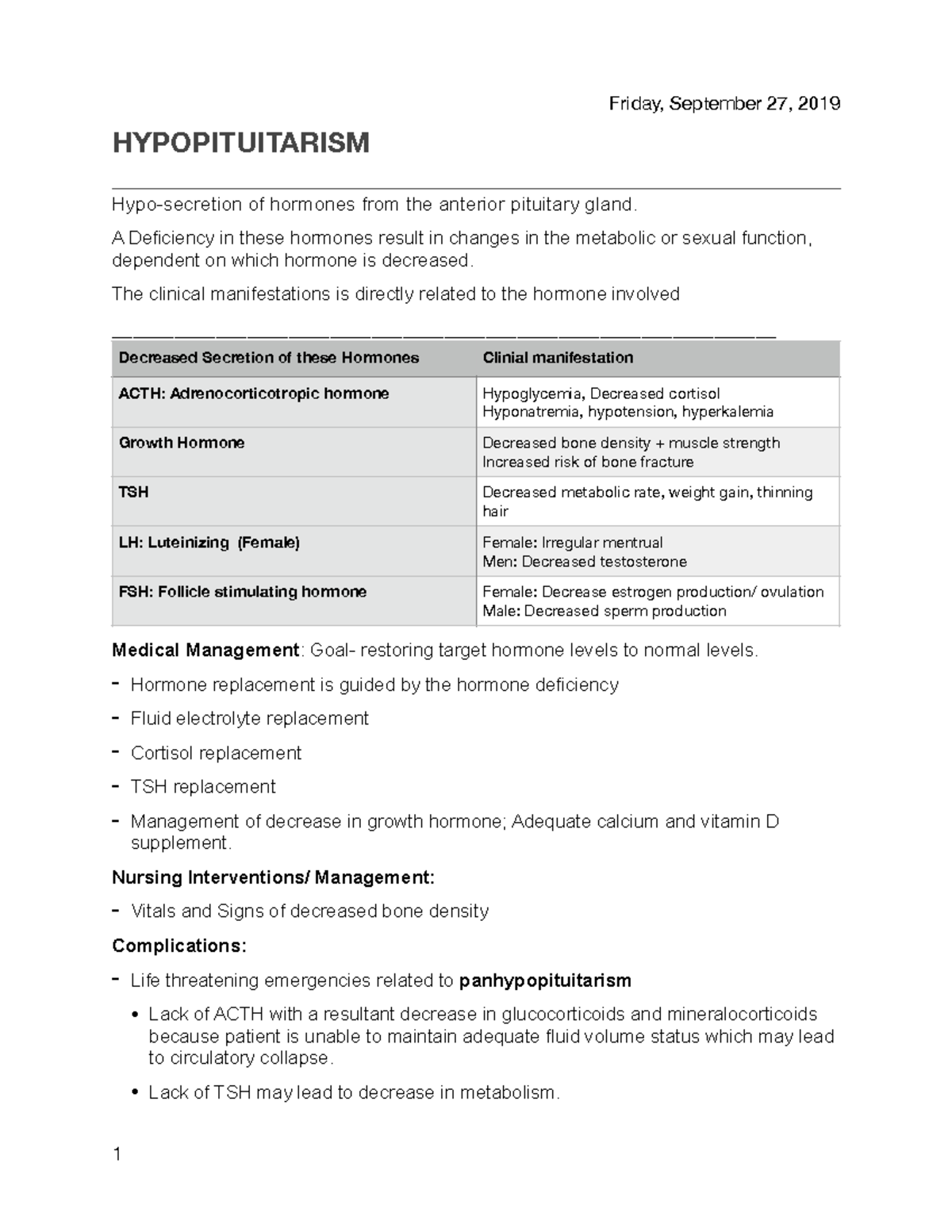 Hypopituitarism yasss study this and youll do amazing Friday