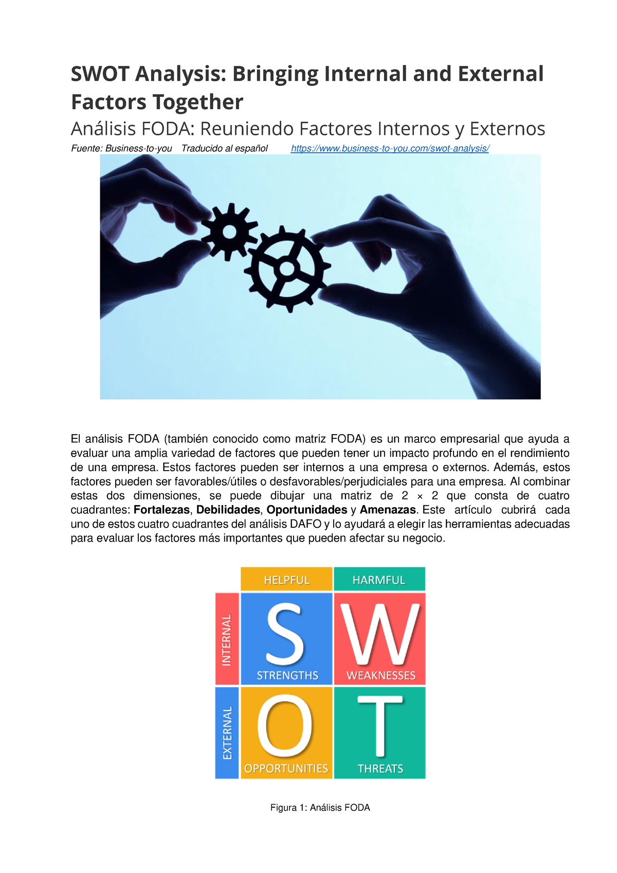 Análisis FODA Fuente B2U - SWOT Analysis: Bringing Internal And ...