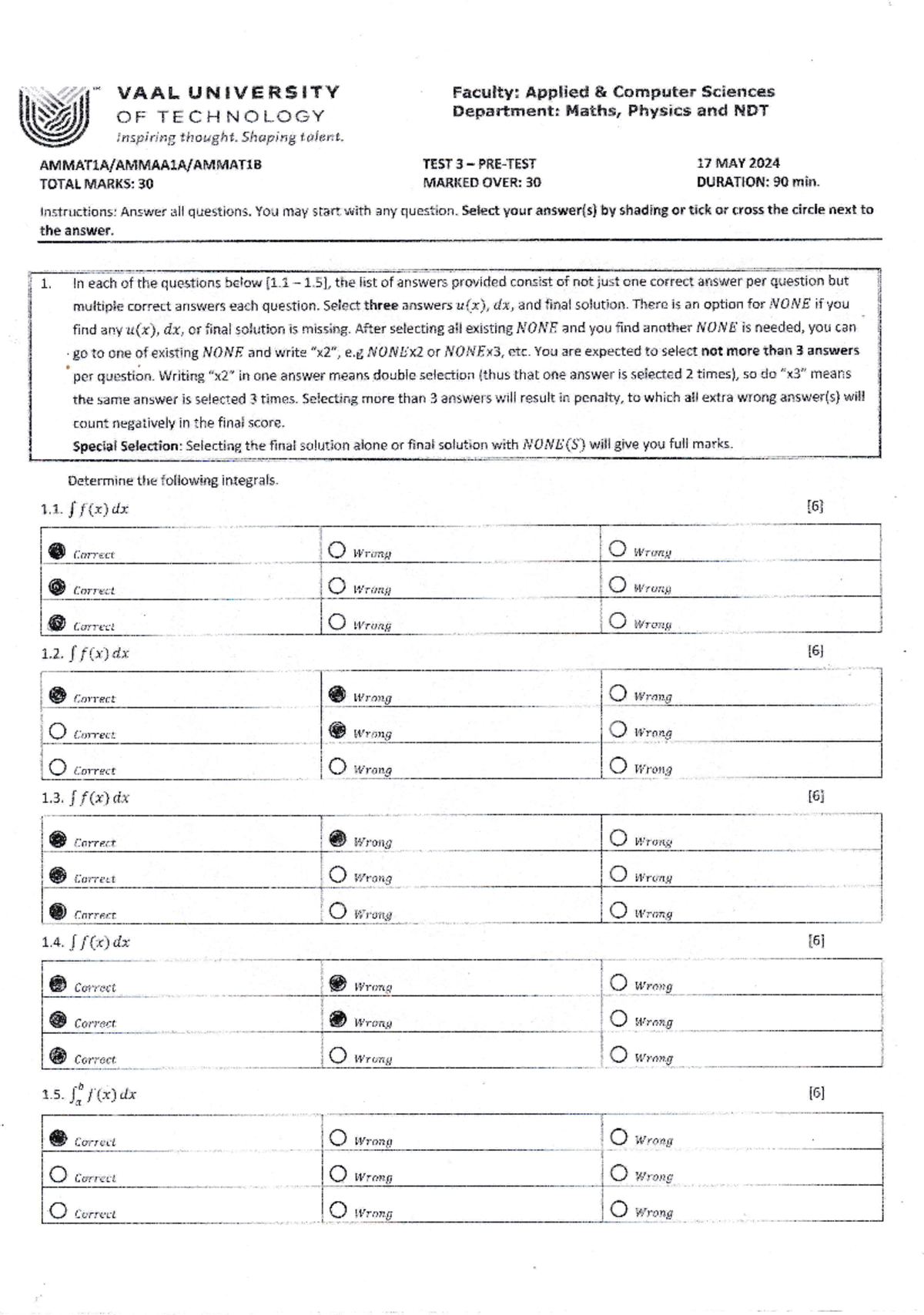 Test 3. Test Example - l. udU,?t /IIAL UNIVERSITY Faculty: Applied ...